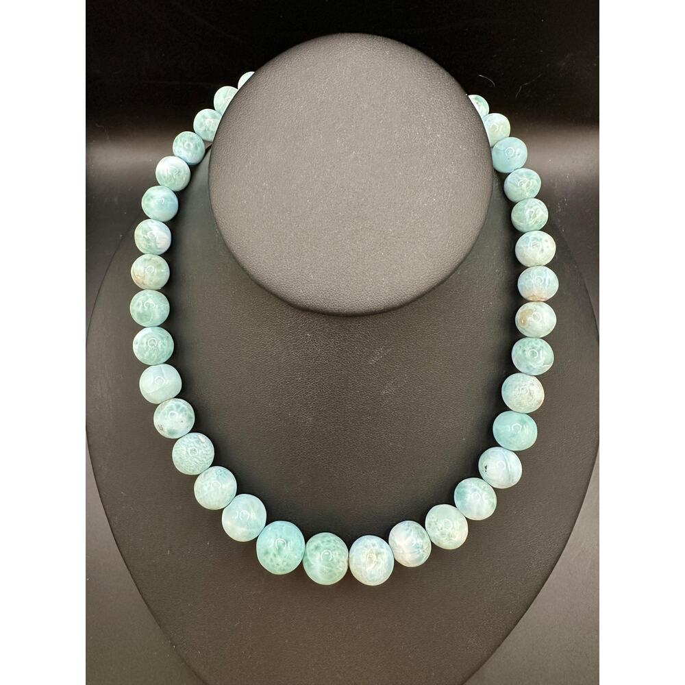 Graduated Larimar Beaded Necklace, Sterling Silver Clasp, 16in